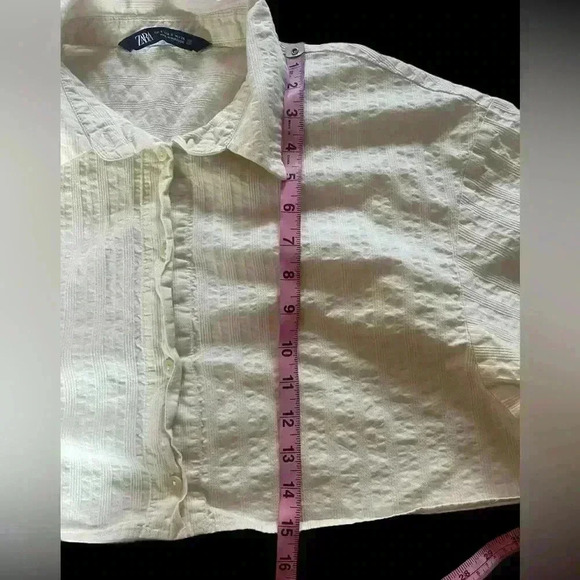 Zara Cropped Button Down Beige Cream Top Size Small - Picture 6 of 6
